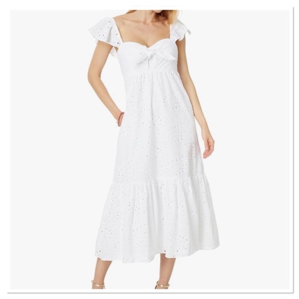 Lilly Pulitzer Midi Dress Elegant White Eyelet Dress Size 16 - Picture 2 of 6